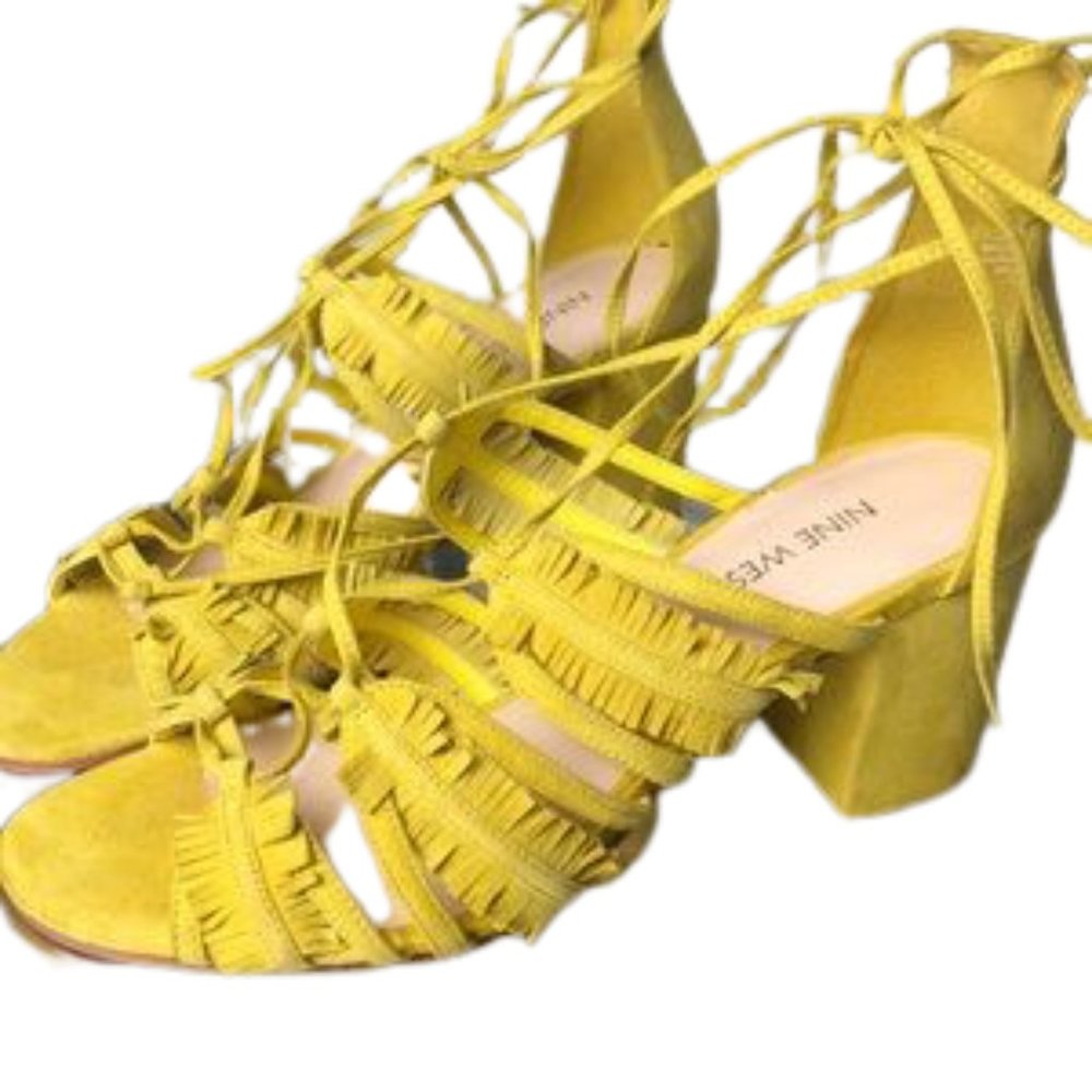 NINE WEST Yellow strapped sandals chunky heels 8.5